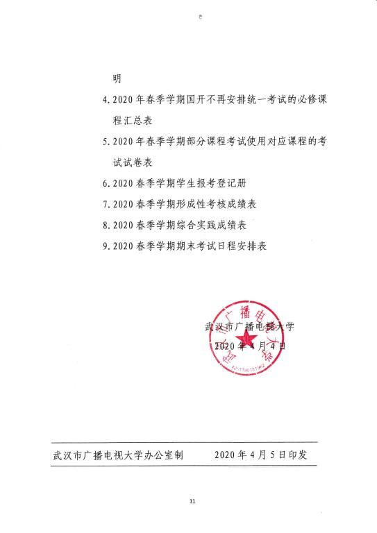 2020年武漢廣播電視大學(xué)春季學(xué)期期末考試安排 (11)