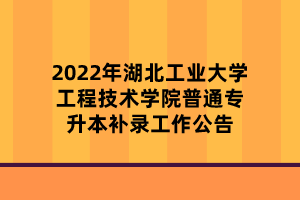 2022年湖北工業(yè)大學(xué)工程技術(shù)學(xué)院普通專升本補(bǔ)錄工作公告 2022年湖北工業(yè)大學(xué)工程技術(shù)學(xué)院普通專升本補(bǔ)錄工作公告