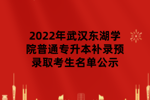 2022年武漢東湖學(xué)院普通專升本補(bǔ)錄預(yù)錄取考生名單公示 2022年武漢東湖學(xué)院普通專升本補(bǔ)錄預(yù)錄取考生名單公示